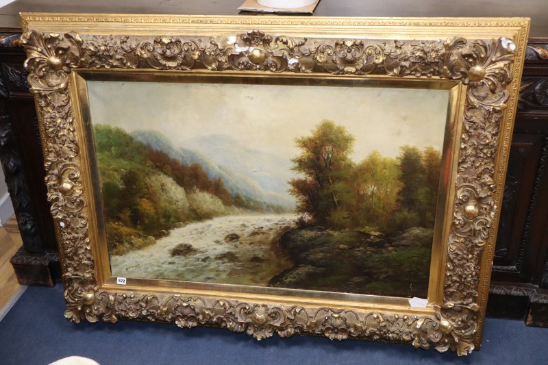 W. Olbrich, oil on canvas, Mountain stream, signed, 67 x 104cm